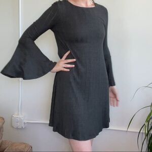 Altar'd State Women's Grey Bell Sleeve‎ Open Back Ribbed Boho Mini Dress S